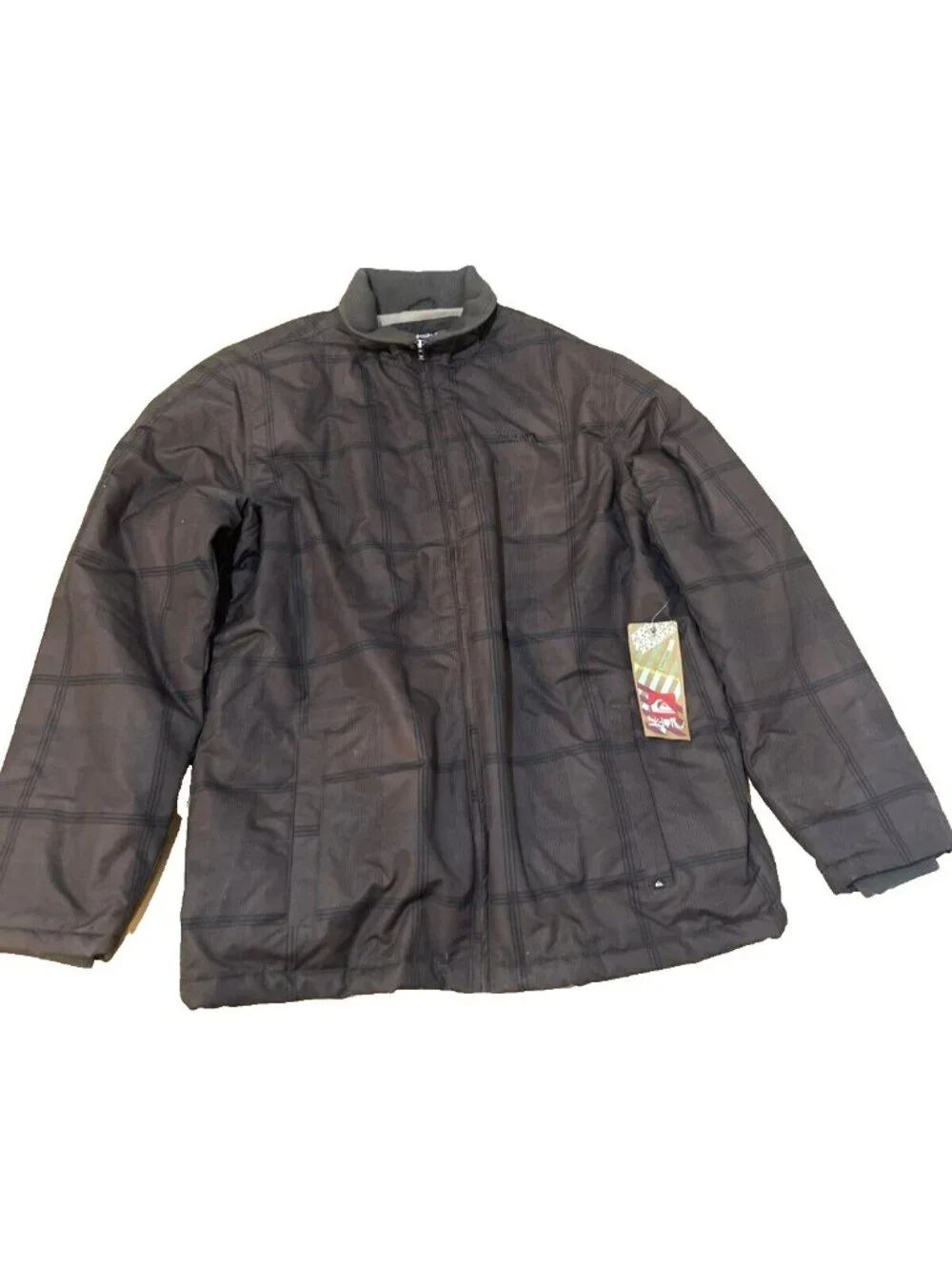 Quicksilver Master Blaster Brown Window Pane Plaid Fleece Lined Jacket Mens Sz L